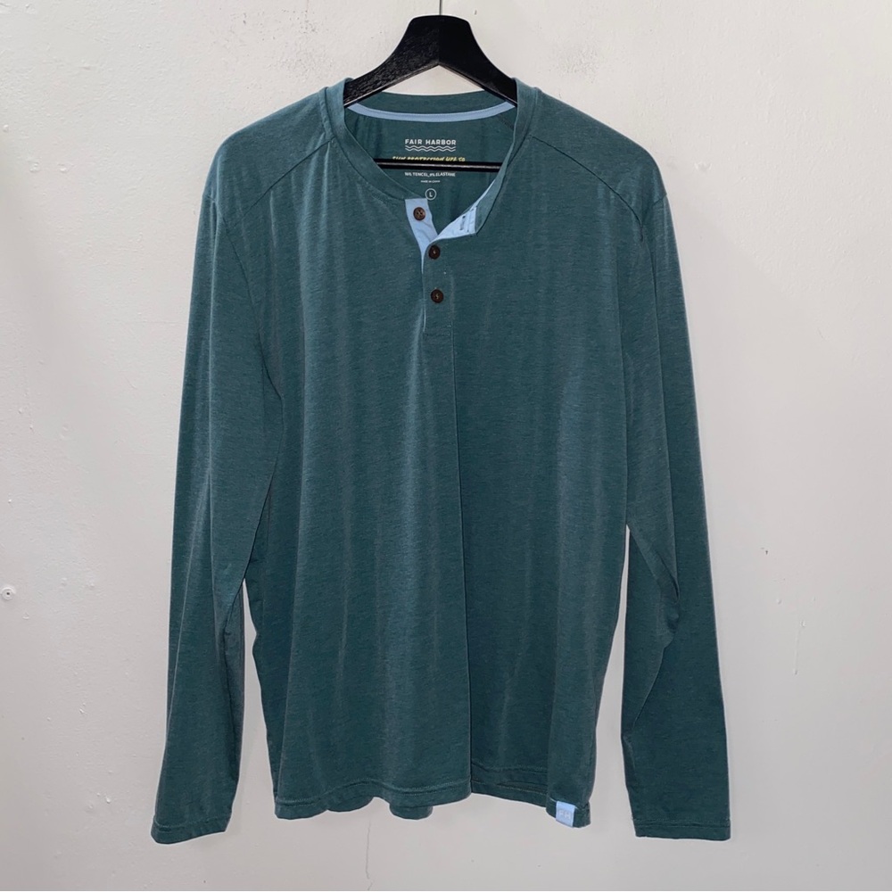 Fair Harbor The SeaBreeze Henley Long Sleeve Shirt Size Large Green
